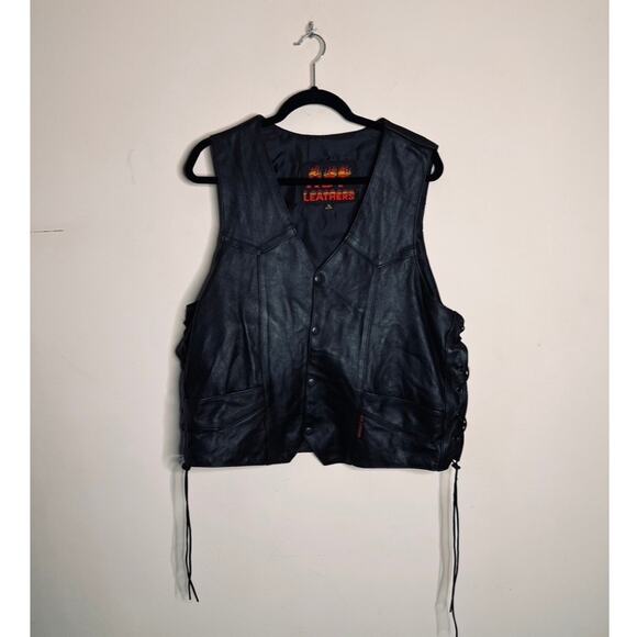 VTG HOT LEATHERS Unisex Black Motorcycle Vest Size XL Lace-UP Sides Snap Closure - Picture 3 of 8